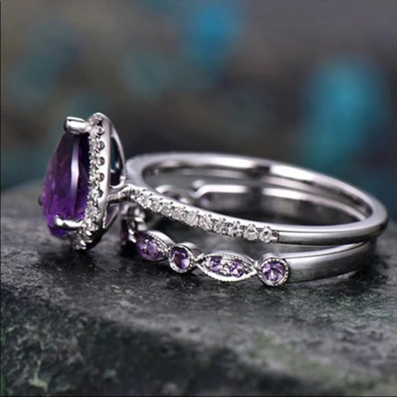 New sterling silver purple stone engagement rings - Picture 3 of 5